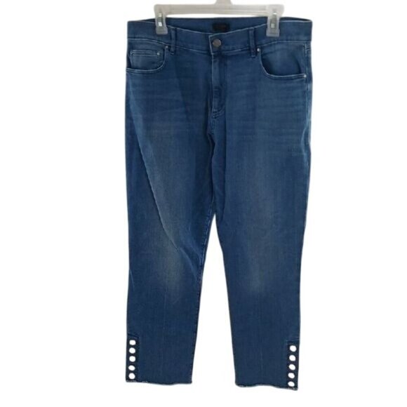 Ann Taylor Jeans Blue Denim Cropped Stretch Raw Hem Womens Size 10 - Picture 1 of 7